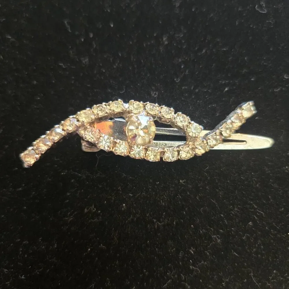 Vintage Rhinestone Clip Barrette Silver Tone Japan 1950s